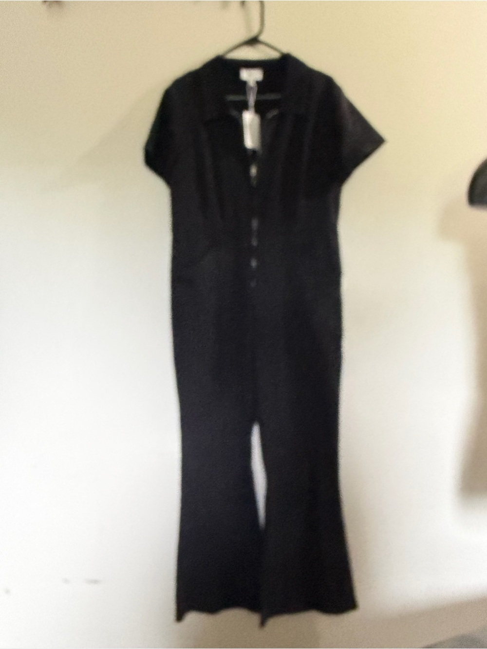 Heyson Black short sleeve flare leg jumpsuit zip front size large